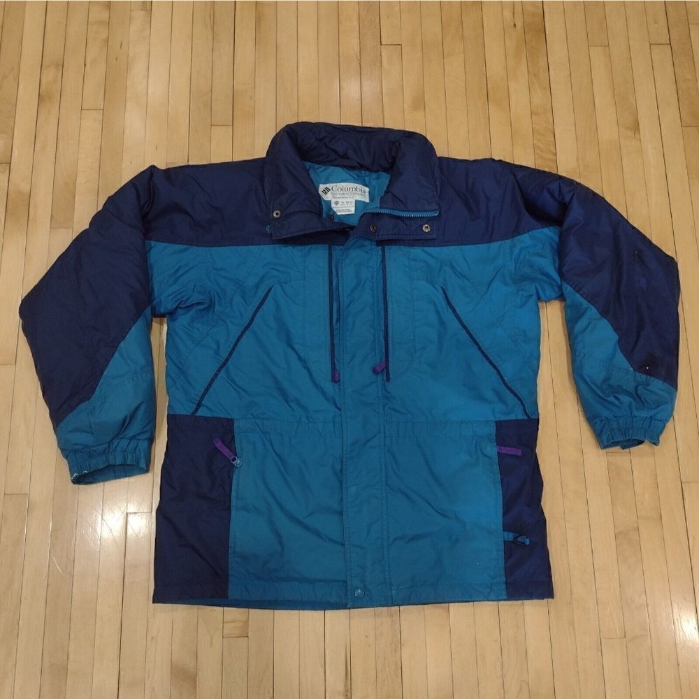Vtg Columbia Jacket Womens 18/20 Winter Coat Colorblock Goose Down Blue READ
